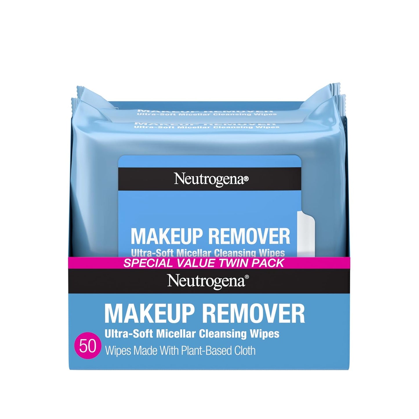 Neutrogena Makeup Remover Micellar Wipes - Gentle Oil & Dirt Removal | 50 Count (2 Packs)