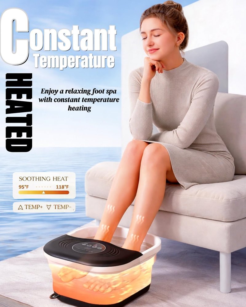 Collapsible Heated Foot Spa - Shiatsu Massage Bath with Red Light & Timer | 8 Rollers, Pumice Stone