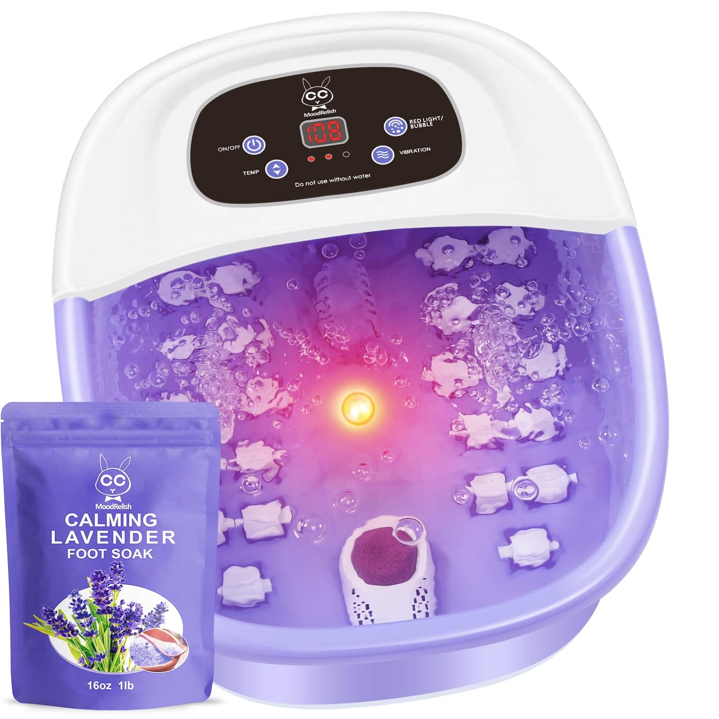 Foot Spa Bath Massager - Heat & Vibration with 22 Rollers | Calming Lavender Epsom Salt Soak - Purple