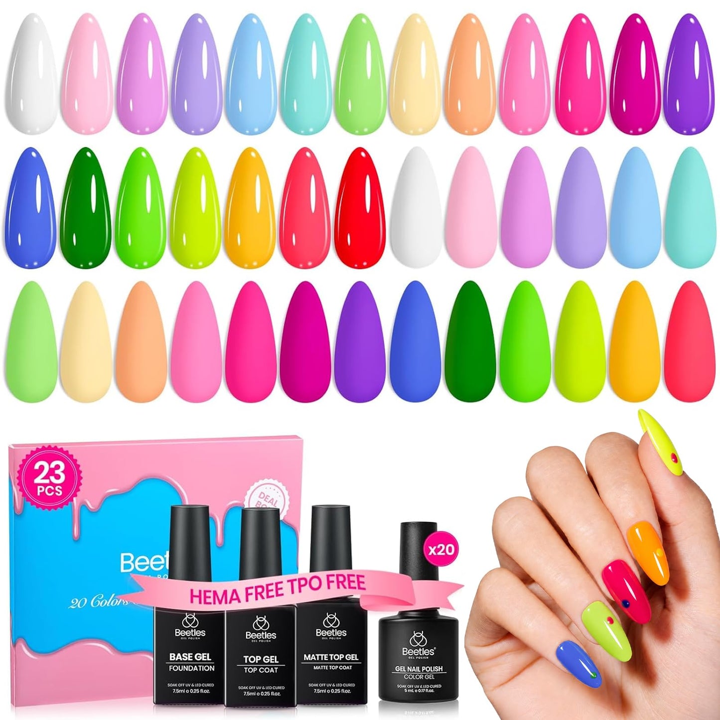 Beetles Deal Box Summer Gel Nail Polish Set, 20 Colors HEMA-Free TPO-Free