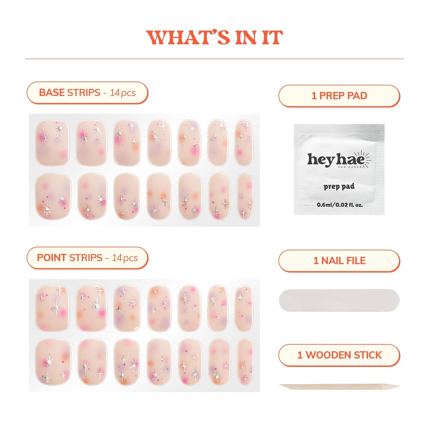 Semi Cured Gel Nail Strips - Easy Apply & Remove | Summer Aura Pink | 28 Strips, Prep Pads, Nail File & Stick