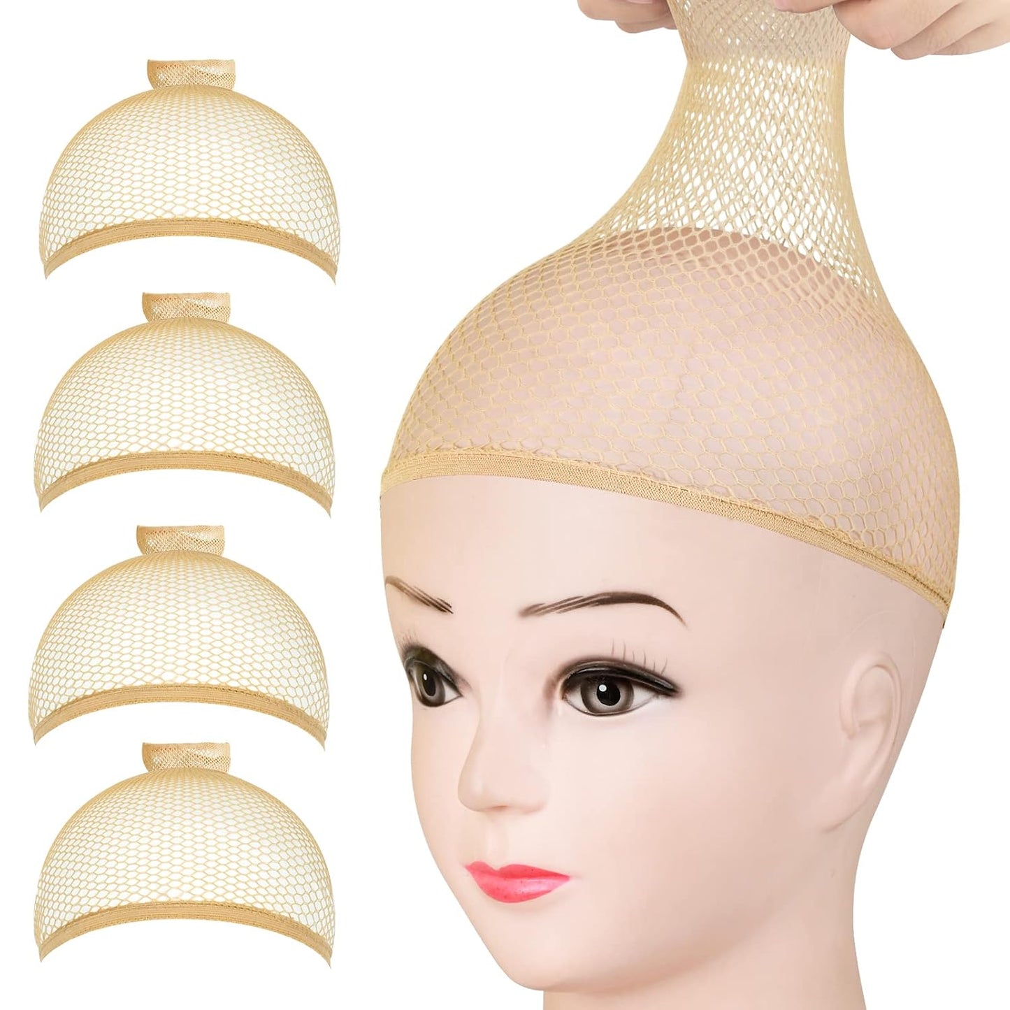Light Brown Stocking Wig Caps - 4 Pack Stretchy Nylon for Women