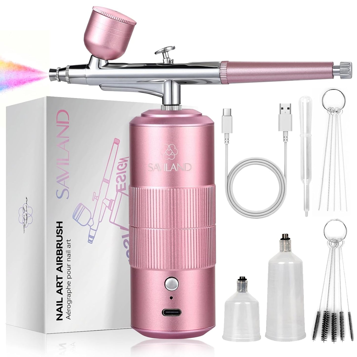 SAVILAND Pro Airbrush for Nails - 25 PSI Precision Nail Art Tool | Cordless, 0.3mm Nozzle, Flow-Locked Atomization