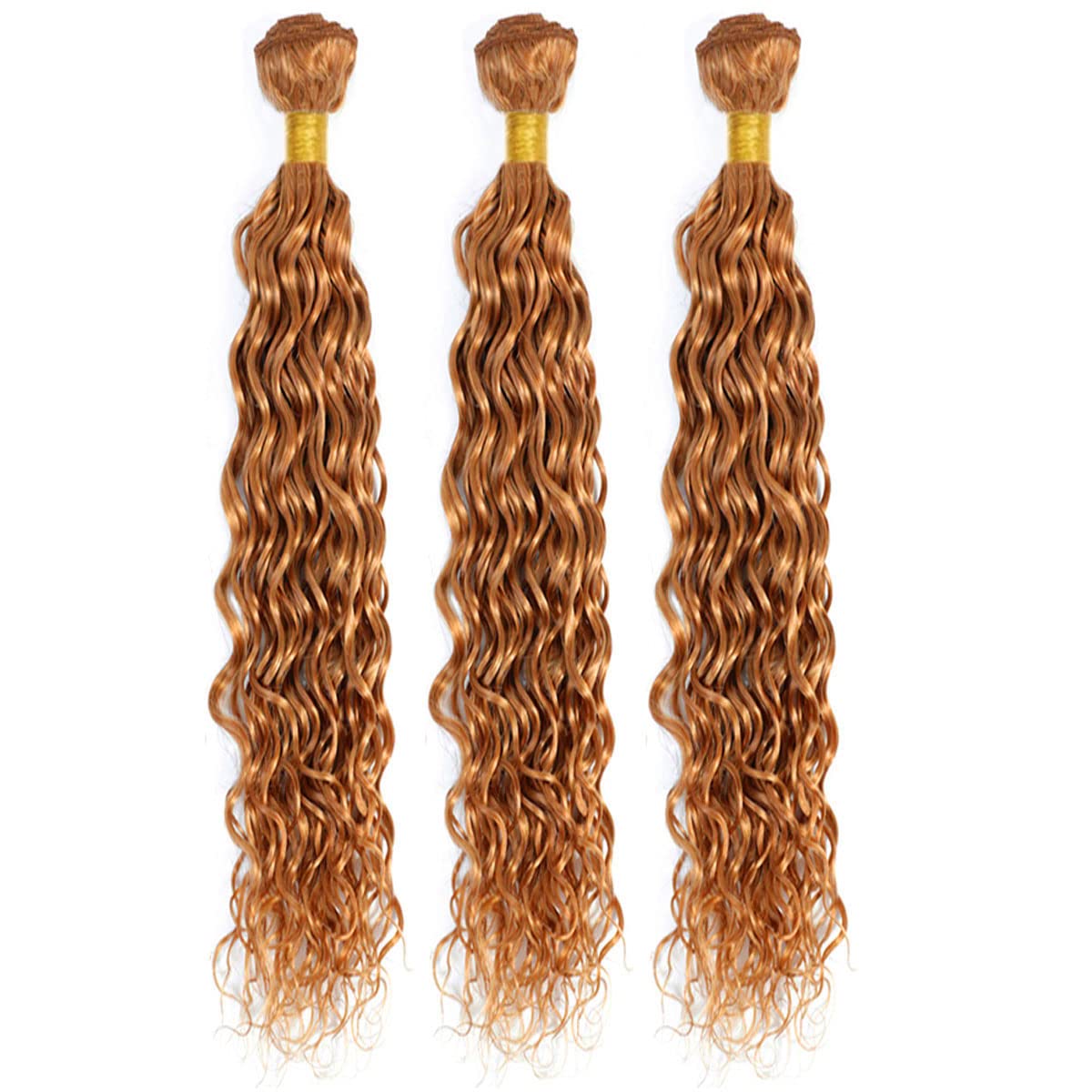 18 20 22 Inch #27 Honey Blonde Bundles Human Hair 3 Bundles Brazilian Remy Hair 100 Grams/Bundle 10A Grade Unprocessed Virgin Hairs Blonde Water Wave Bundle Weaves Extensions