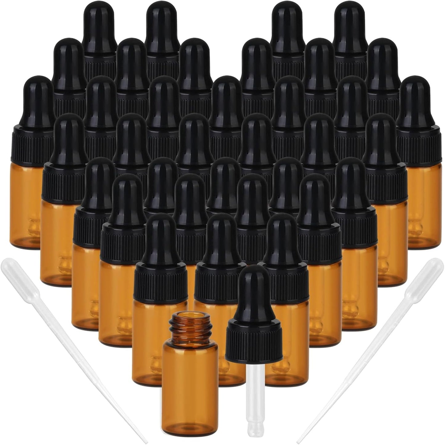 Amber Glass Dropper Bottles - 1ml Serum Travel Containers | Ideal for Essential Oils, Tinctures, & Cosmetics