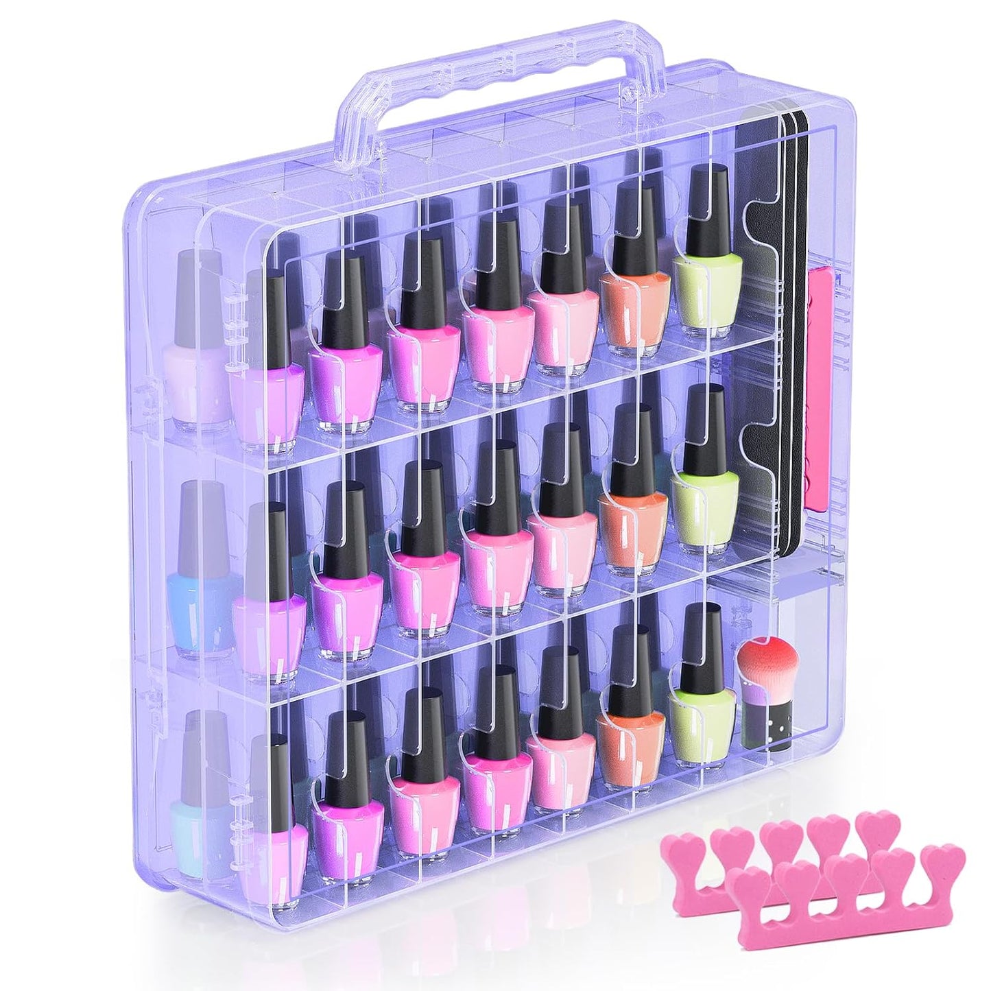 Nail Polish Organizer - 48 Bottle Transparent Holder with Adjustable Divider | Double-Sided Gel Polish Storage Case
