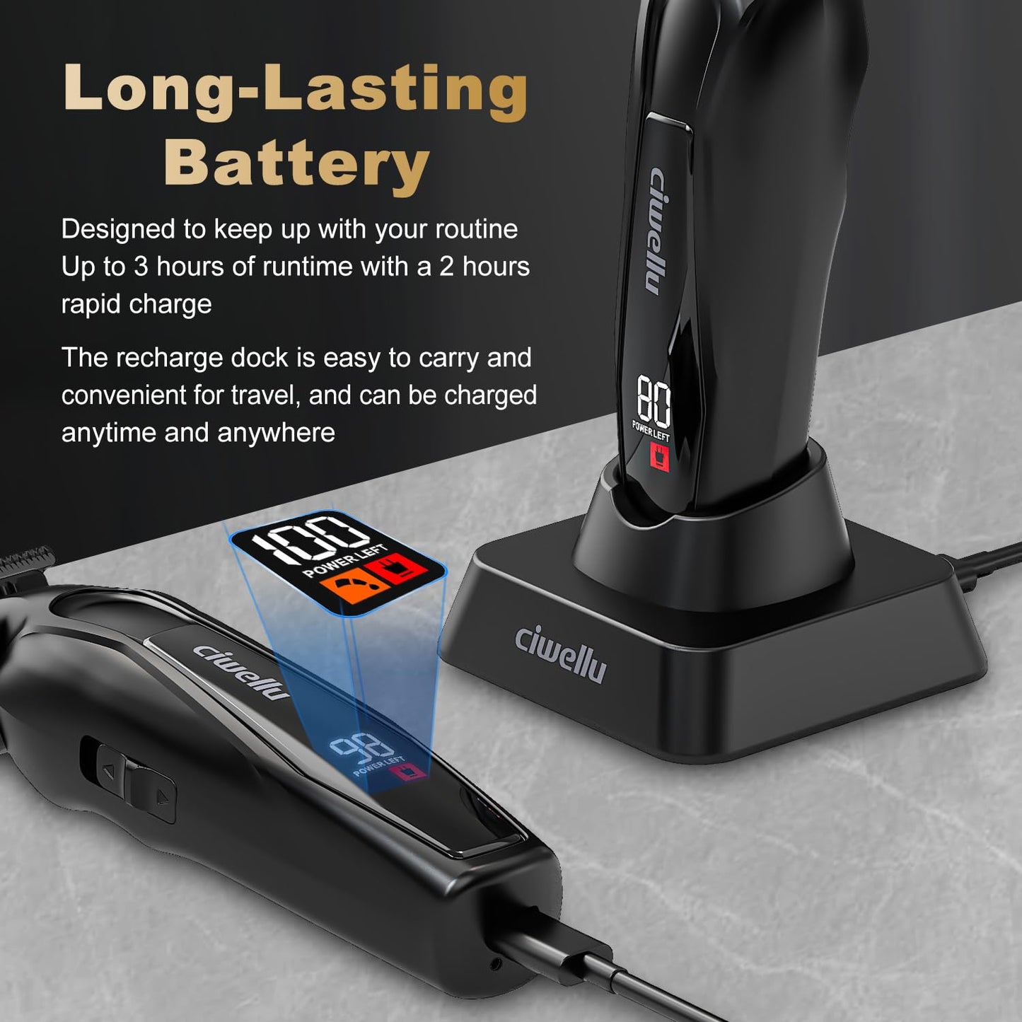 ciwellu Hair Trimmer for Men, Professional Barber Liner & Beard Trimmer with Zero-Gap T-Blade Clippers,USB-C Fast Charge with 7 Guards for Hair/Body