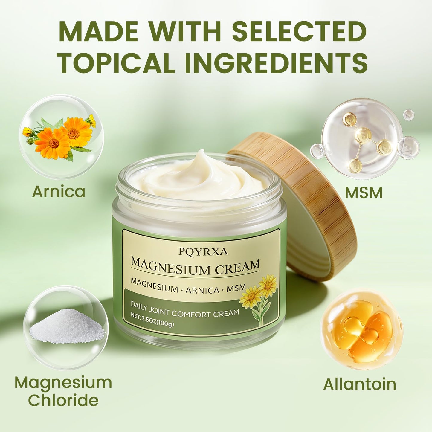 Magnesium Chloride Nerve Relief Cream with Arnica and Msm for Joint, Muscle Relaxation, Hands & Knees, Fast-Absorbing & Non-Greasy Soothing Nerve Formula Moisturizing for Daily Comfort