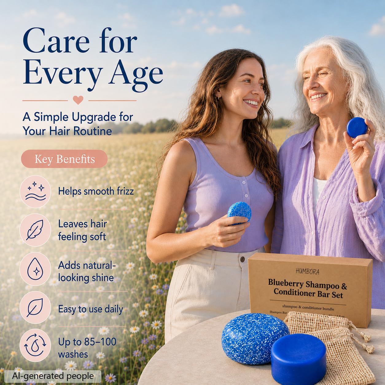 Blueberry Field Shampoo and Conditioner Bar Set, Solid Shampoo and Conditioner Bars for Women, Blueberry Scent Hair Care Bars, Moisturizing Bar Shampoo for Dry Frizzy Hair, Travel Friendly