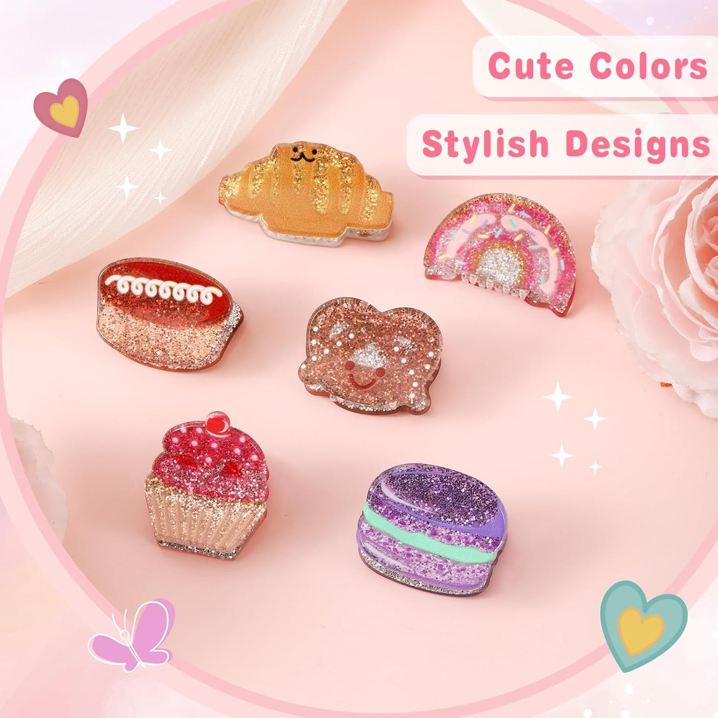 Baby Girls Hair Clips - 6 Pack Dessert Themed Claw Clip Set | Non-Slip Handmade Accessories for Stylish Toddler Hairstyles