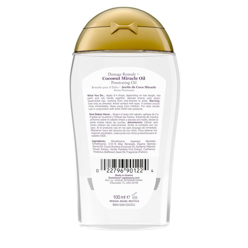 OGX Extra Strength Coconut Miracle Oil Treatment - Hydrating Anti-Frizz Hair Oil for Coarse, Dry Hair | 3.3 Fl Oz