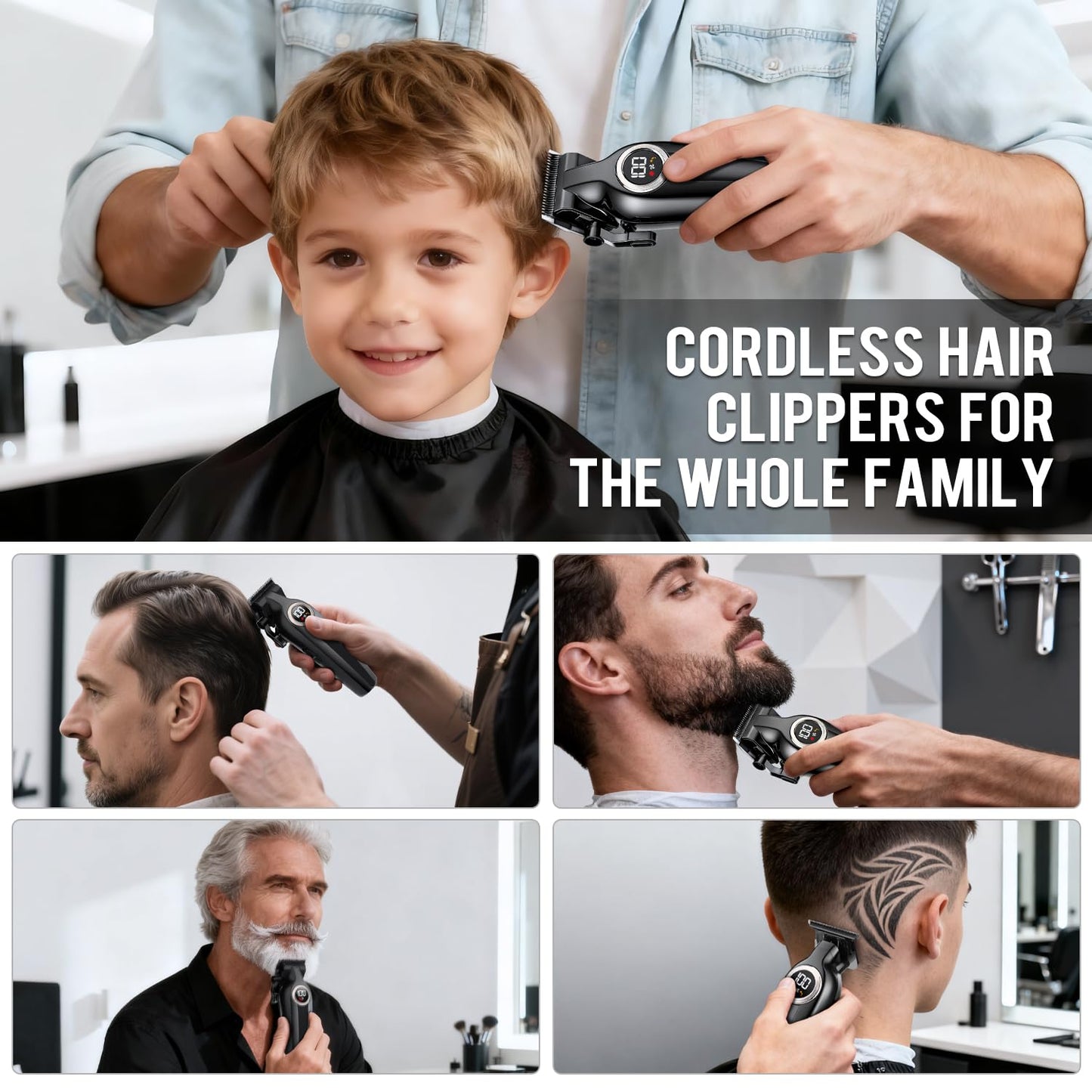 Zesuti Professional Hair Clippers for Men,Cordless Barber Clippers and Trimmers Set with LED Display, Rechargeable Mens Electric Beard Trimmer,Self Haircut Fade Kit & Clipper Oil