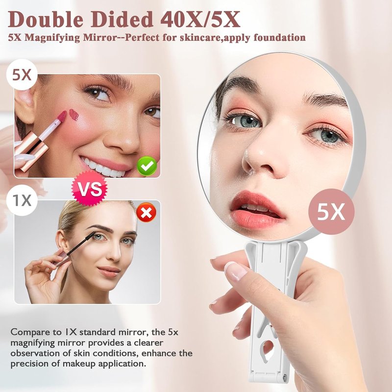 Double-Sided 40X/5X Magnifying Mirror - Precision Makeup & Travel-Friendly Design | Handheld & Table Stand