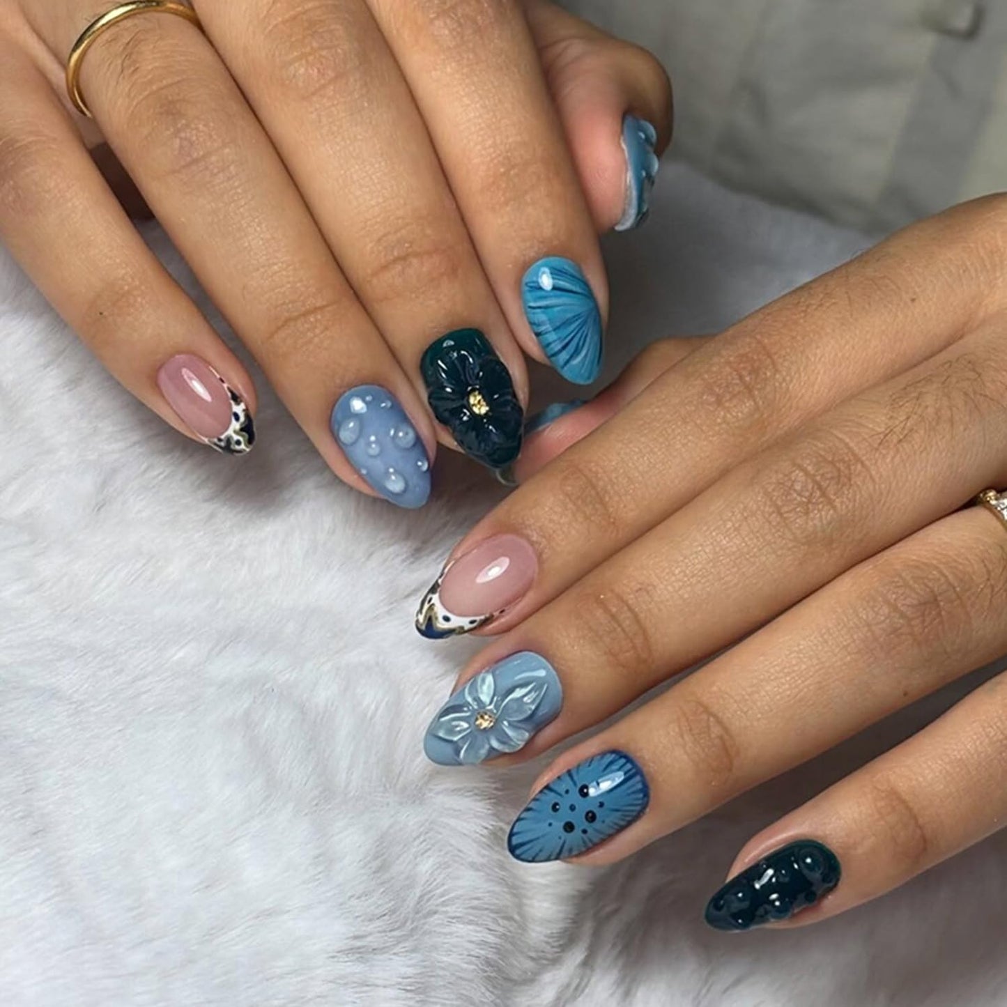 Short Almond Press-On Nails - 24 Pcs French Tip with Leopard Print & Gold Beads | Reusable Acrylic Nail Designs for Women