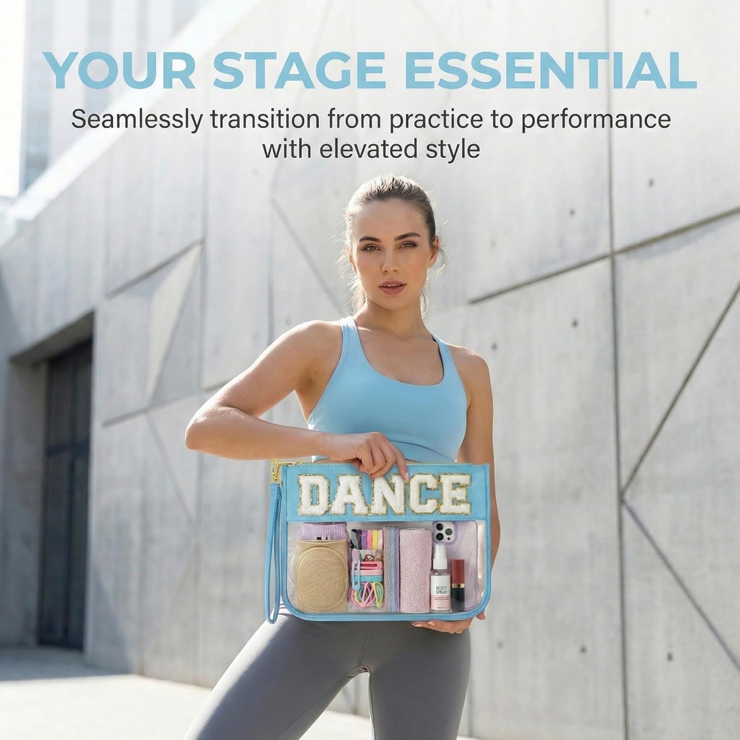 Dance Bag | Chenille Letter Clear Cosmetic Bag for Dancers - Essential Makeup Organizer for Girls & Women