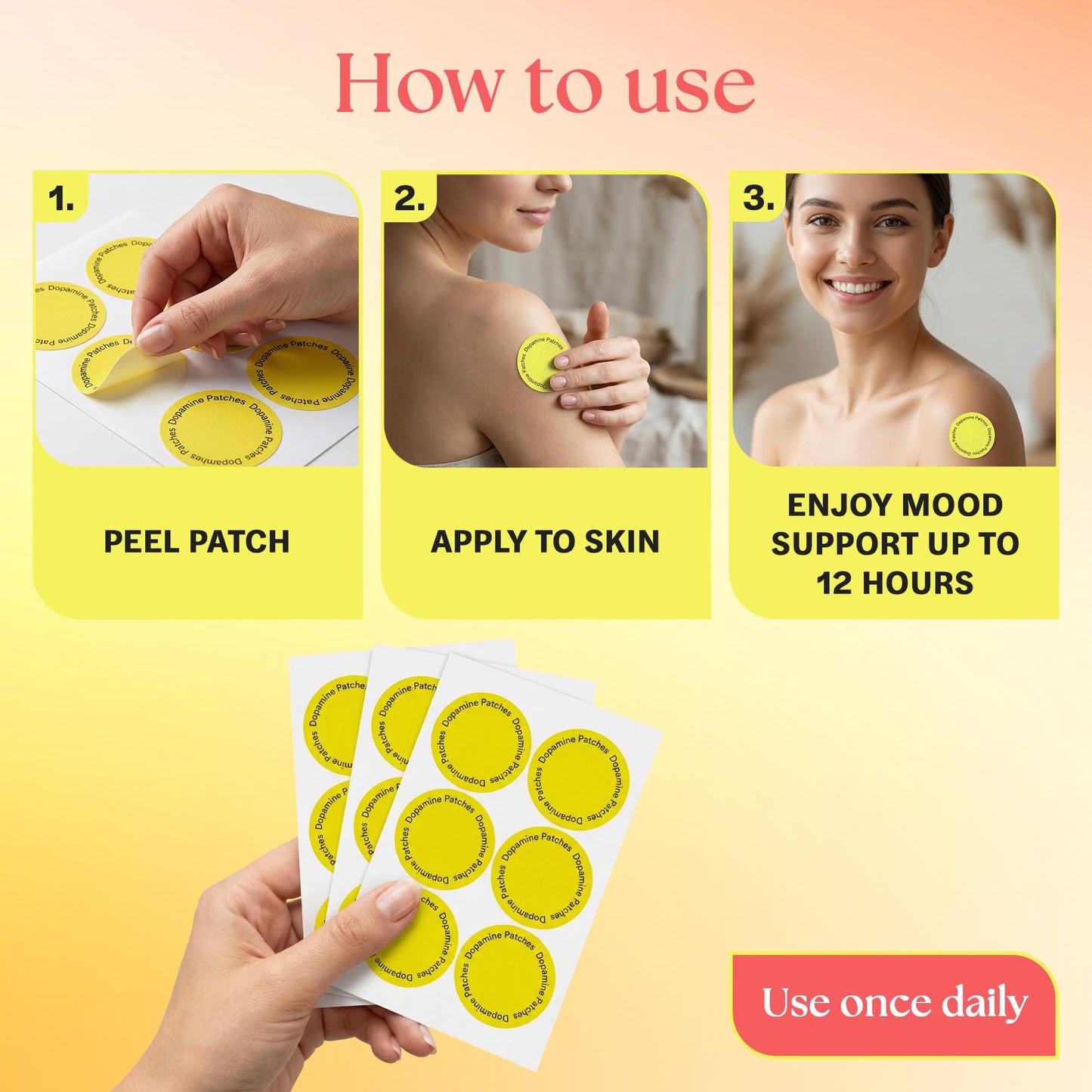 Dopamine Patches Extra Strength for Men and Women | 120-Day Supply | Wearable Plant-Based Wellness Stickers for Mood, Daily Balance, Focus & Calm | 4 Packs (120 Patches Total)