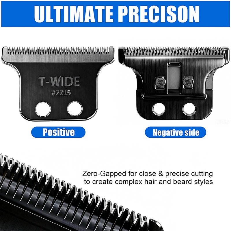 2215 Replacement T Wide Blades Compatible with Wahl 5 Star Detailer Li Trimmer(8081) and (8171) - Adjustable Stainless-steel Zero-Gap Trimmer Blade ((1PC-Black)