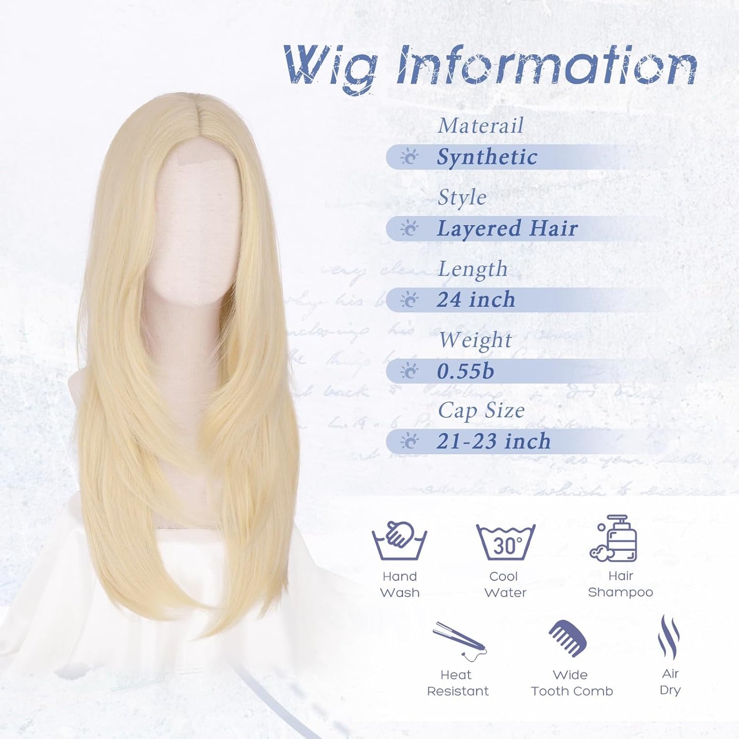 Blonde Wig with Curtain Bangs - Lace Front Long Layered Synthetic Hair for Women | 24 Inch Natural Look