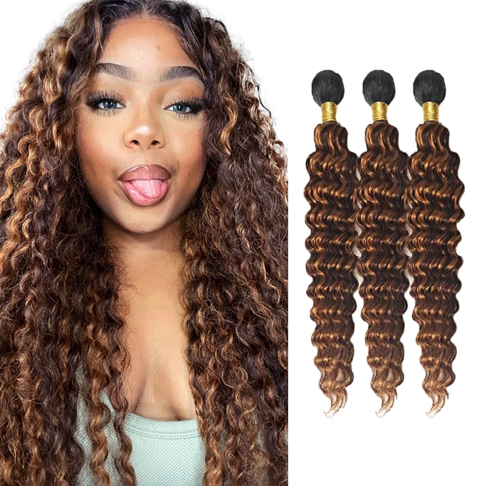 P430 Bundles Highlight Human Hair Bundles Ombre Brown Deep Wave Bundle 20 22 24 inch #4 Deep Wave Bundle 150g