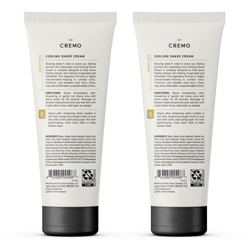 Cremo Barber Grade Cooling Shave Cream,Astonishingly Superior Ultra-Slick Shaving Cream Fights Nicks,Cuts And Razor Burn,6 Fl Oz,WHITE,(Pack of 4)