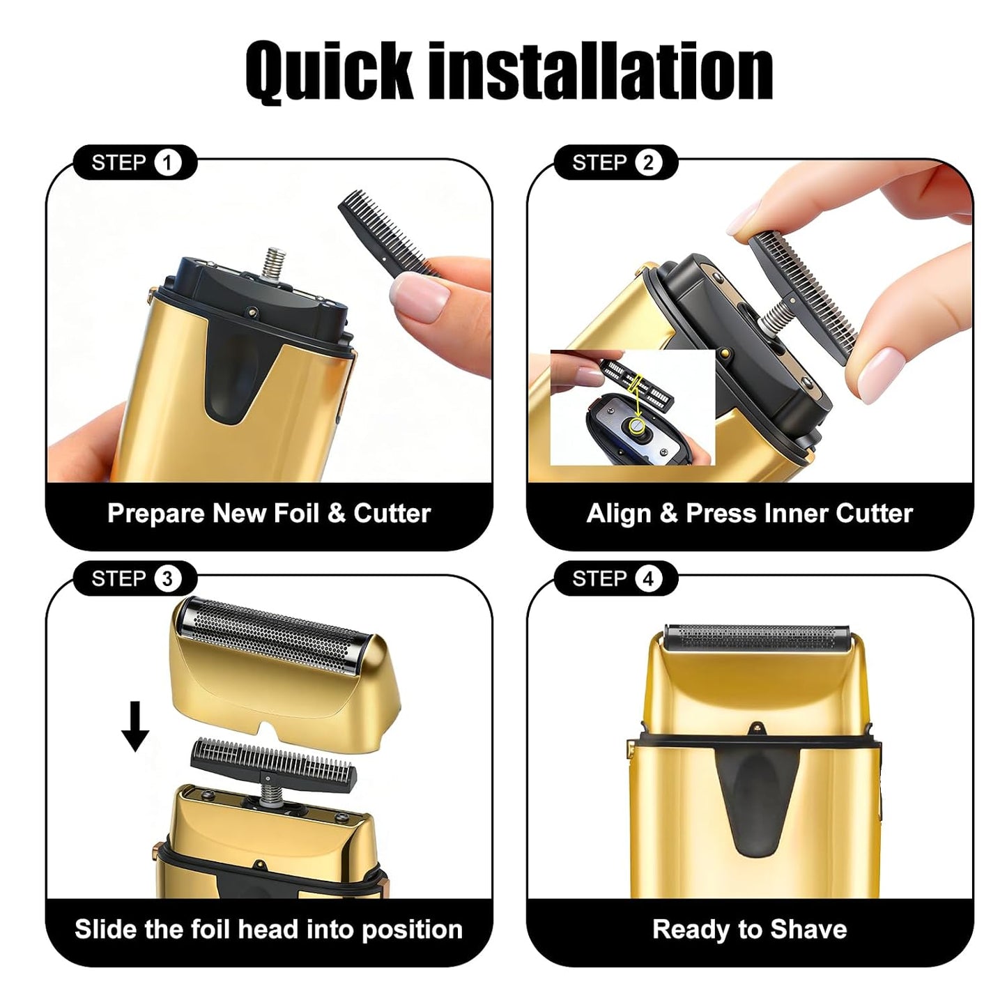 Shaver Replacement Foil & Cutter - 2-Pack for BaBylissPRO UV-Disinfecting Foil | Gold