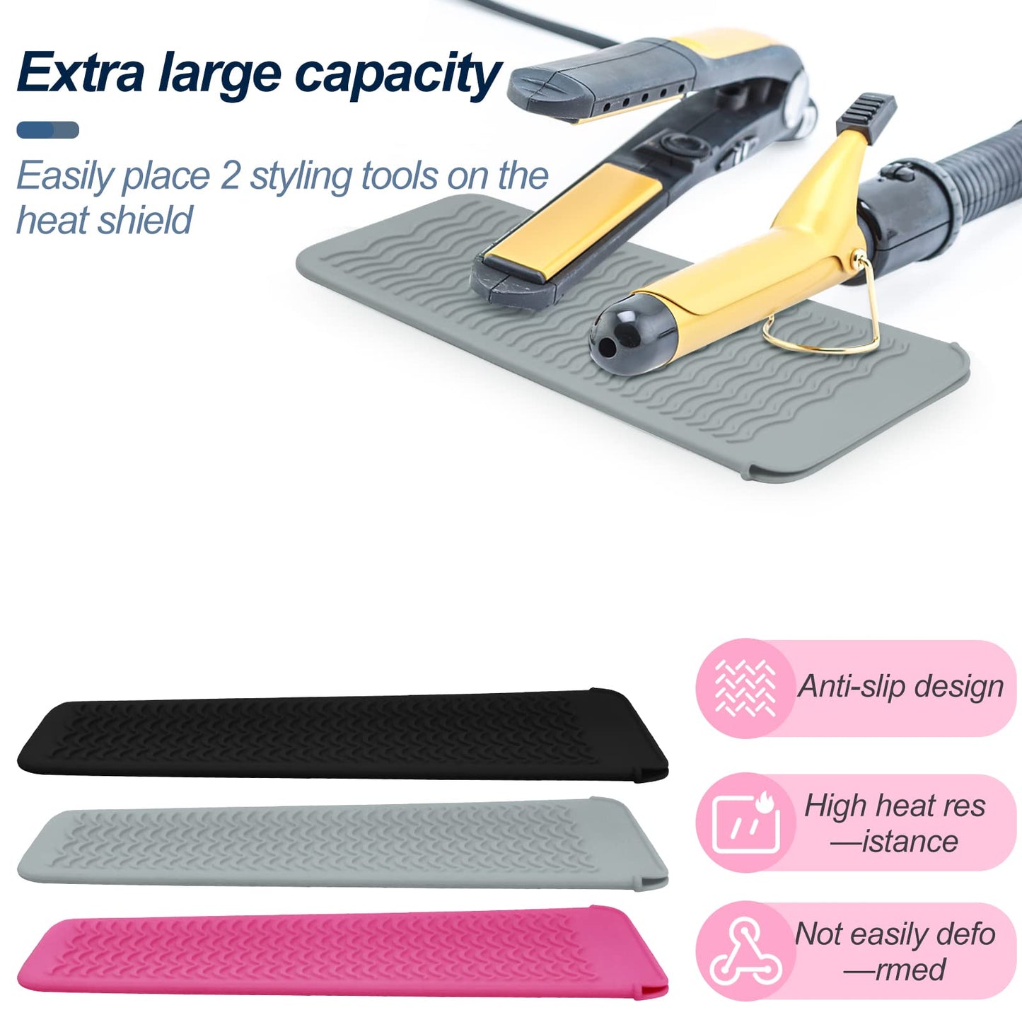 2PCS Silicone Heat Resistant Mat Pouch for Hair Straightener, Curling Iron, Flat Iron and Hot Hair Tools Grey 2 Pack
