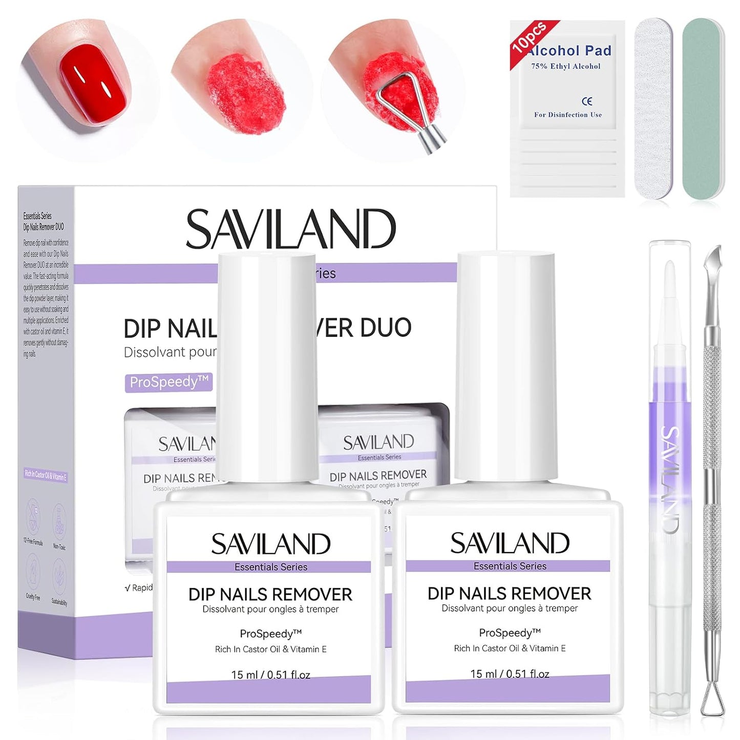 SAVILAND Dip Powder Remover Kit - Gentle Nail Removal Without Soaking | 0.5 Fl Oz