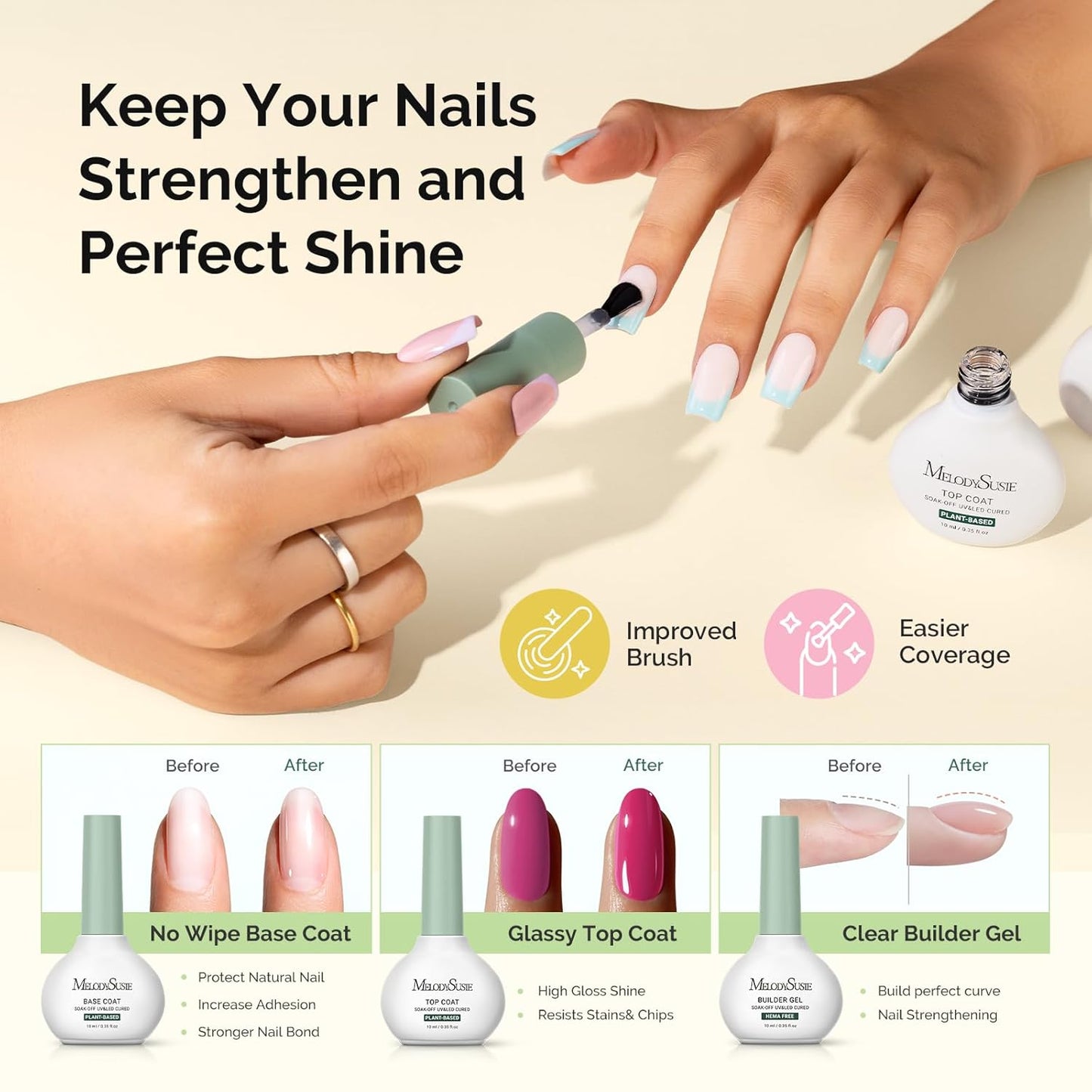 MelodySusie Gel Nail Polish Kit - Cordless UV Nail Lamp with Classic Colors & Plant-Based Gel | Manicure Tools Set
