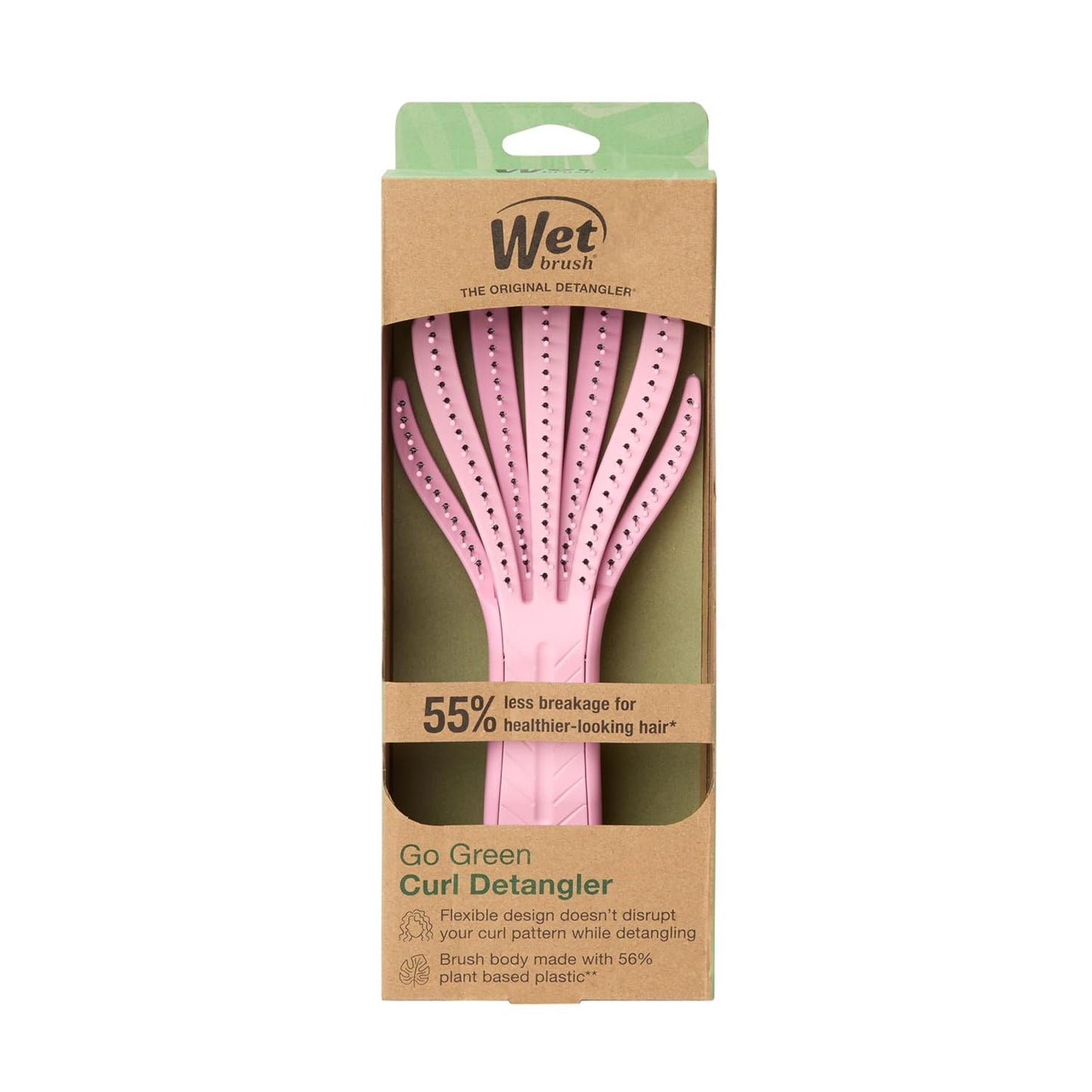 Wet Brush Go Green Curl Detangler Hair Brush - Pale Pink IntelliFlex Bristles for Easy Tangle Removal | Ideal for Curly Hair
