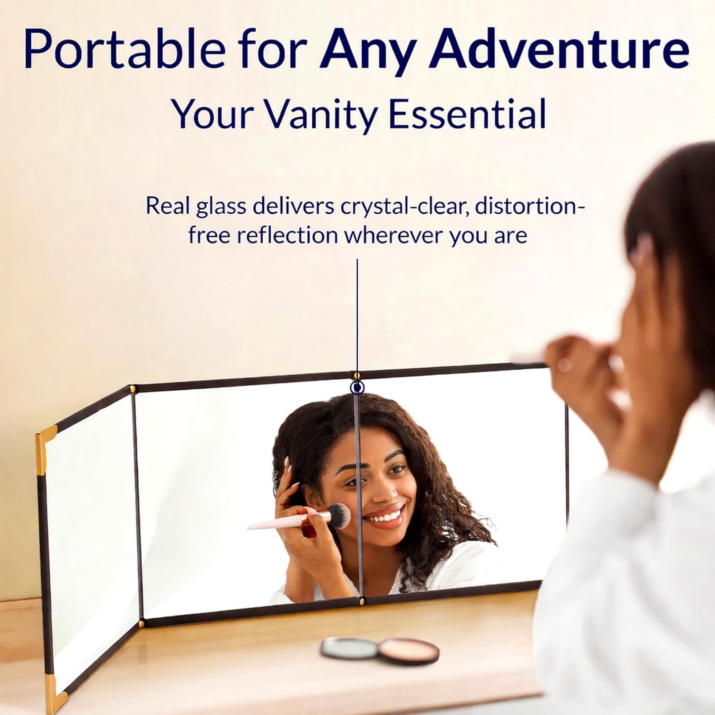 Folding Travel Makeup Mirror - 3-Way Portable Vanity & Full Length - Ideal for Outfits, Hair & Makeup | Perfect for Dance Bags & Camping