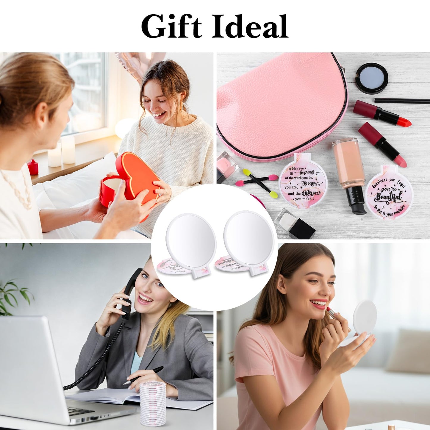 100pcs Light Pink Compact Mirror Bulk Gifts for Women, Mini Inspirational Purse Handheld Makeup Pocket Mirror, Round Portable Makeup Folding Mirrors Gift for Christmas Valentine Daily Travel Coworker