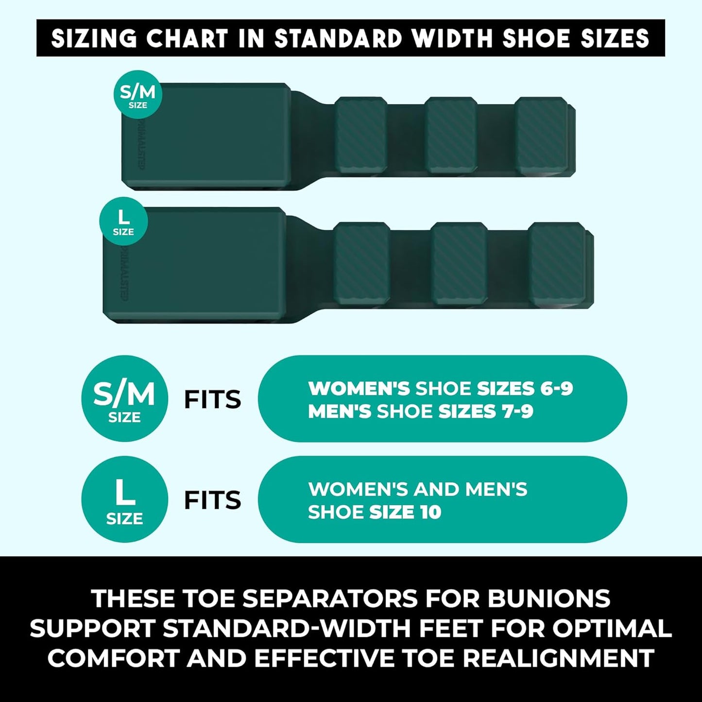 Adjustable Toe Separators - Bunion Corrector & Plantar Fasciitis Relief | 50% Thicker, 2 Pairs, Green - S/M & Large