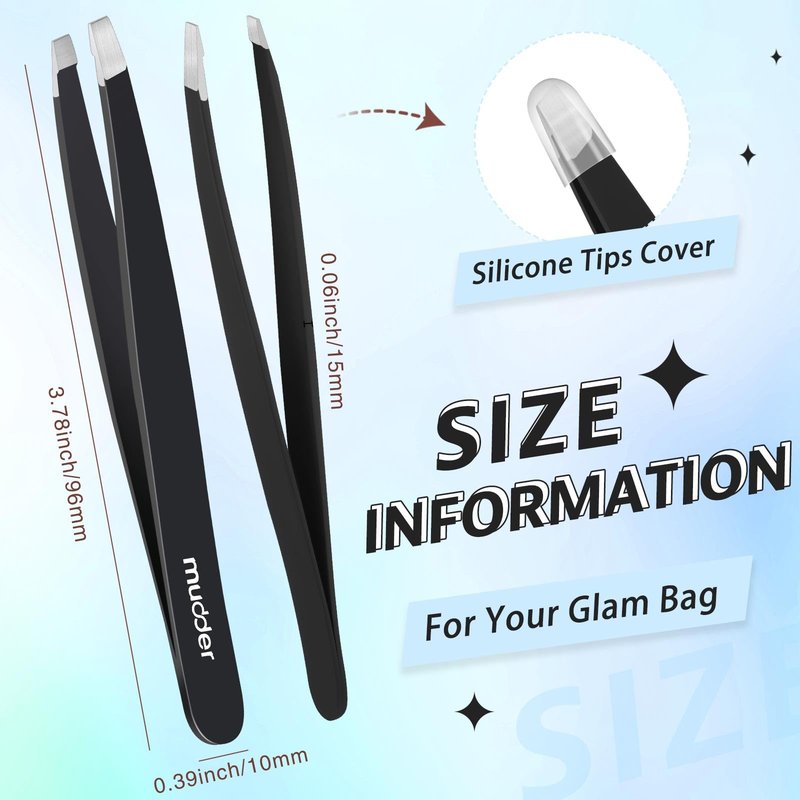 Mudder 6 Pcs Eyebrow Tweezers Set for Facial Hair Stainless Steel Slanted Tip Tweezers in Bulk for Men and Women (Black)