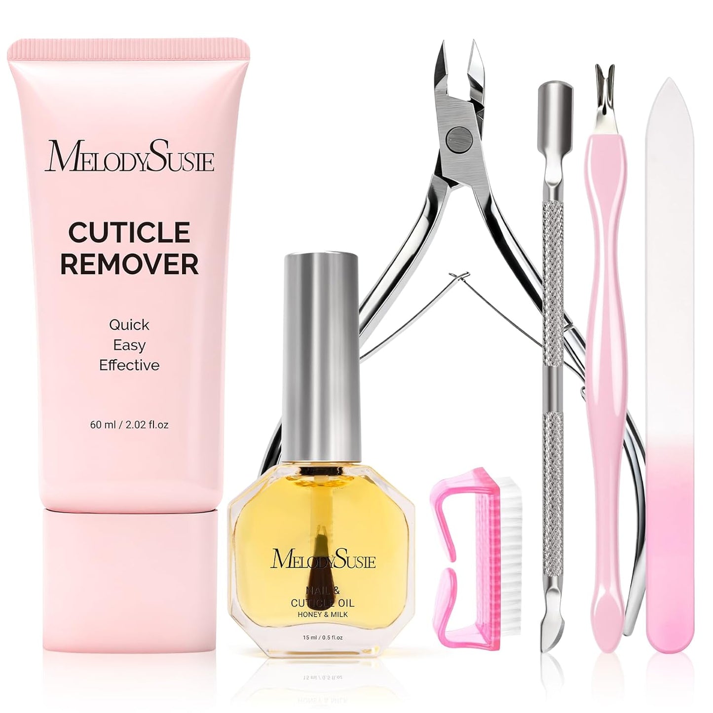 MelodySusie Cuticle Remover Kit - 60g Cream, 15ml Oil, Nipper & File | Essential Nail Care Set