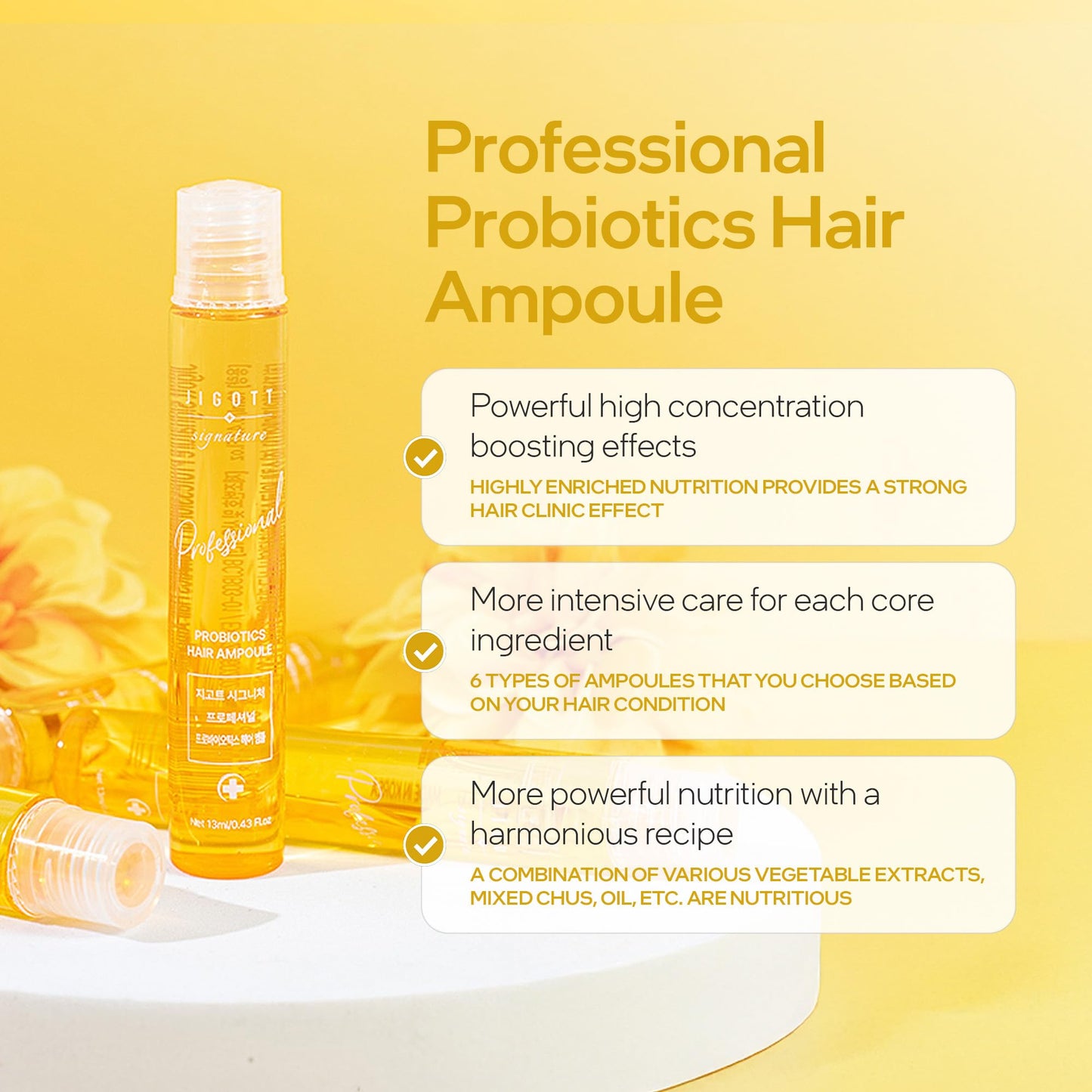 Jigott - Signature Professional Probiotics Hair Ampoule, K-Beauty Hair Treatment, 13ml/0.43FL.OZ *10 EACH