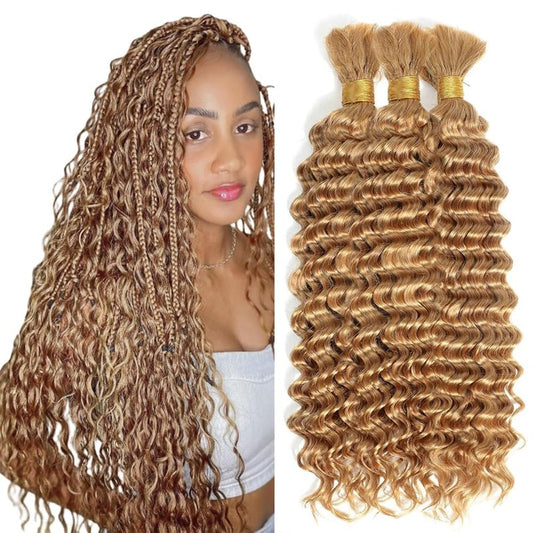 34 34 34 Inch Honey Blonde Human Braiding Hair For Boho Braids Blonde Human Braiding Hair Deep Wave #27 Bundles Boho Braids 150g