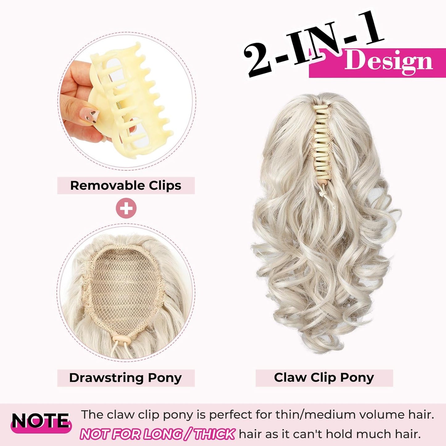 12-Inch Ponytail Extension - Classic Loose Curly Wavy Claw Clip Hairpiece for Women | Medium Blonde