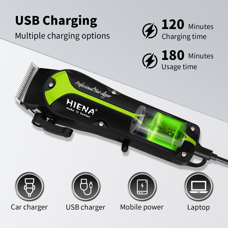 HIENA PRO Hair Clippers for Men, Electric Professional Hair Clipper and Trimmer, Rechargeable Haircut Clippers, Cordless Hair Cutting Tool with LED Display, Gifts for Men(Green)
