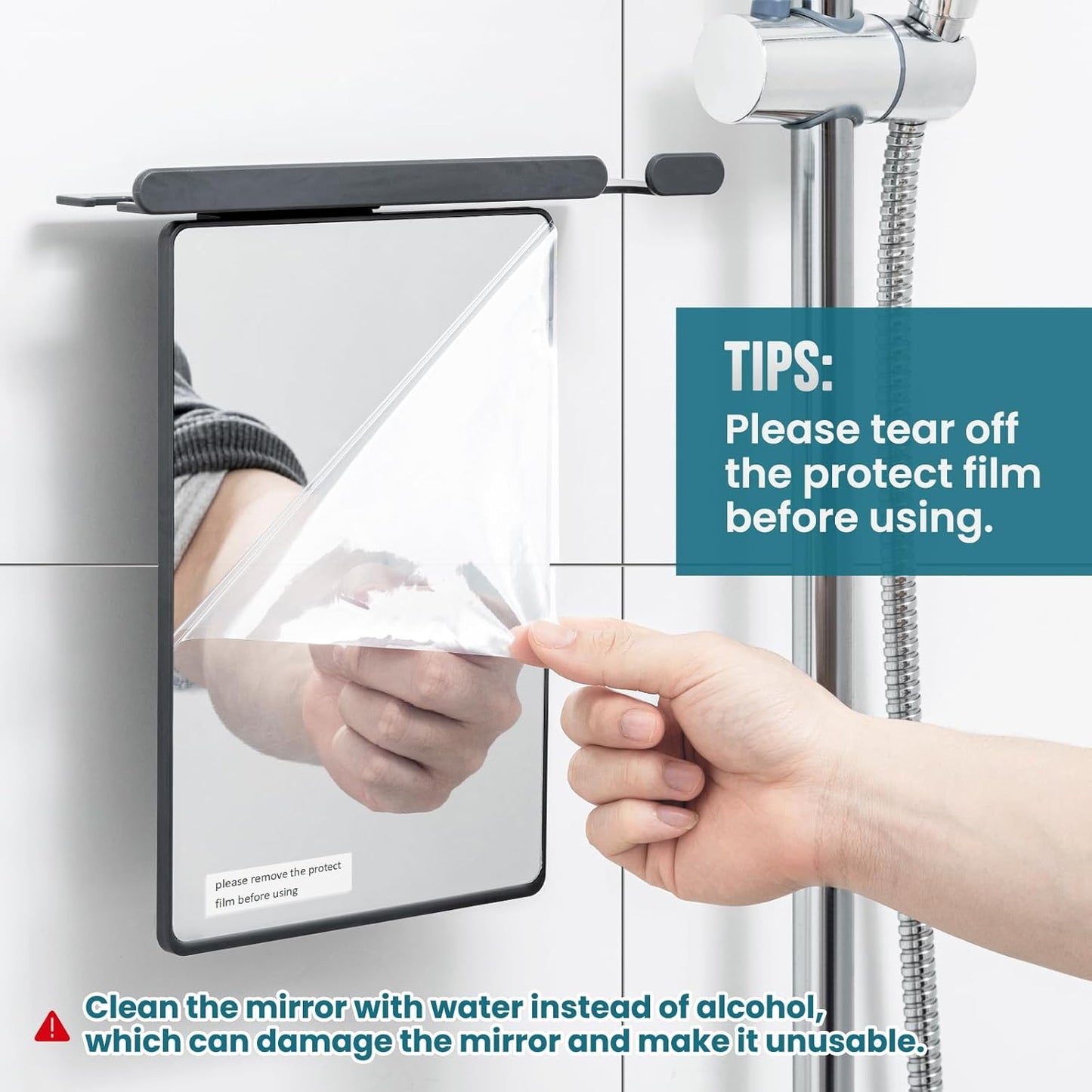 Fogless Shower Mirror for Shaving - Anti-Fog, Shatterproof & Waterproof | Wall Mounted with Razor Holder (Grey)
