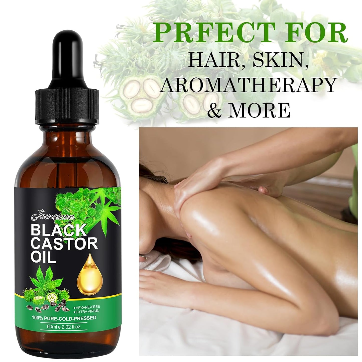 Jamaican Black Castor Oil - Organic Cold Pressed Unrefined | Hair Growth, Skin Moisturizer & Nail Care, 60ML
