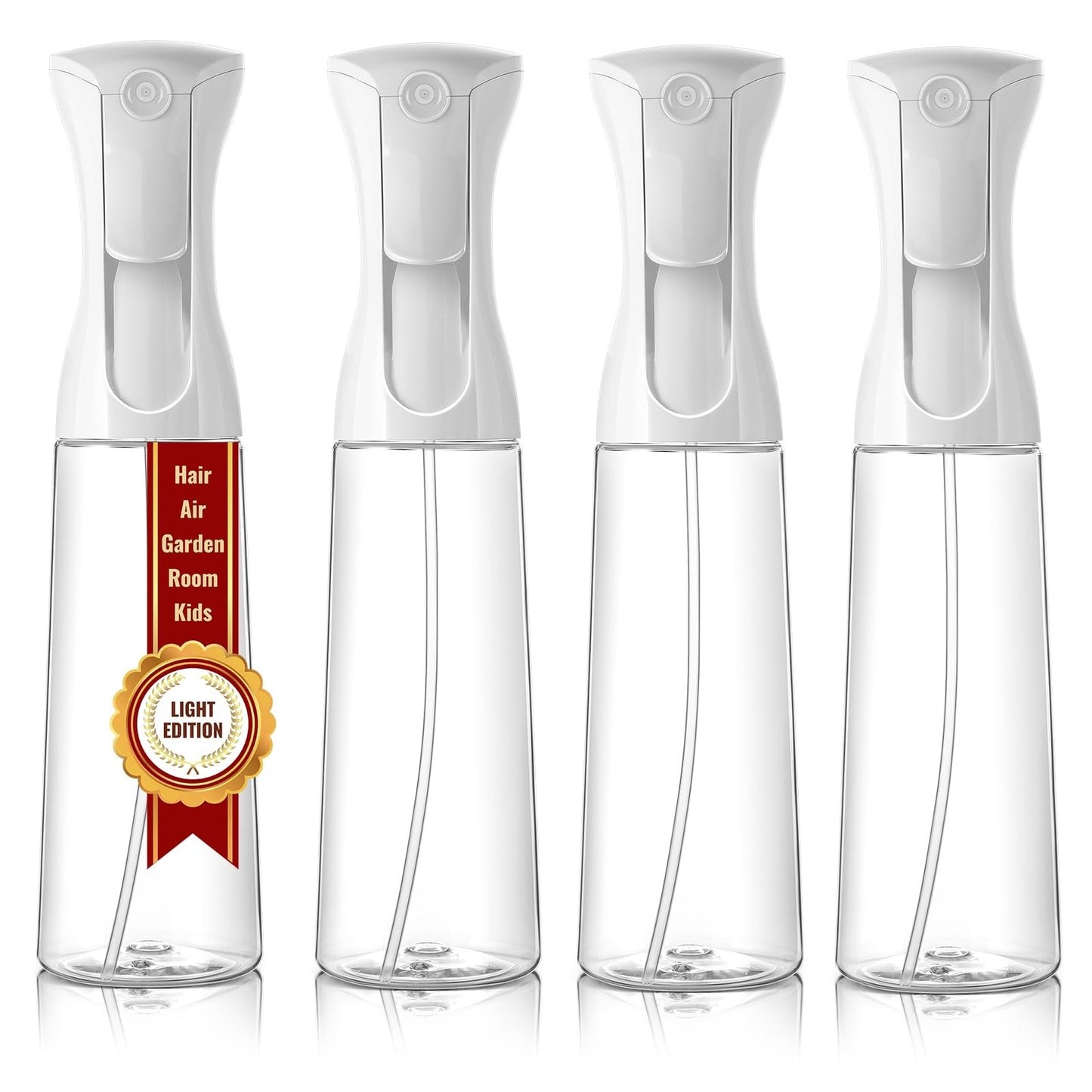 Mistifi Continuous Ultra Fine Mist Spray Bottle (350ml 4Pcs, Transparent bottle)