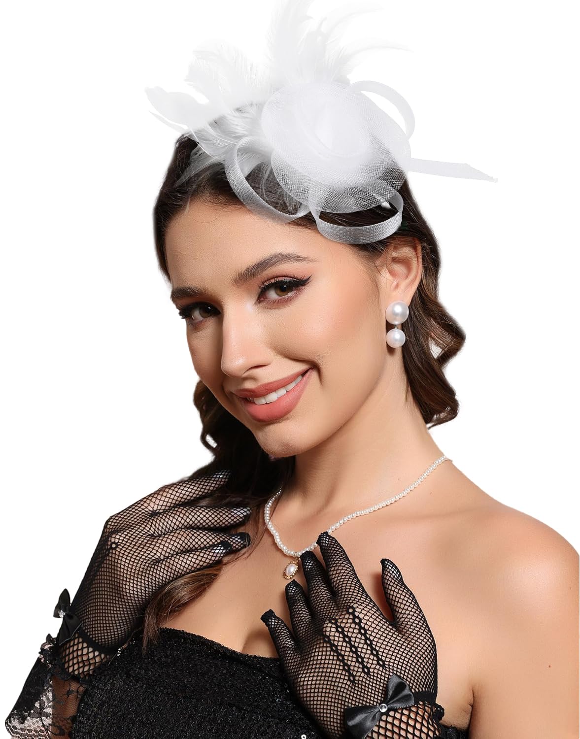 WOVOWOVO Fascinators Hats for Women Tea Party Headband Cocktail Wedding Headwear Headband for Women and Girls White