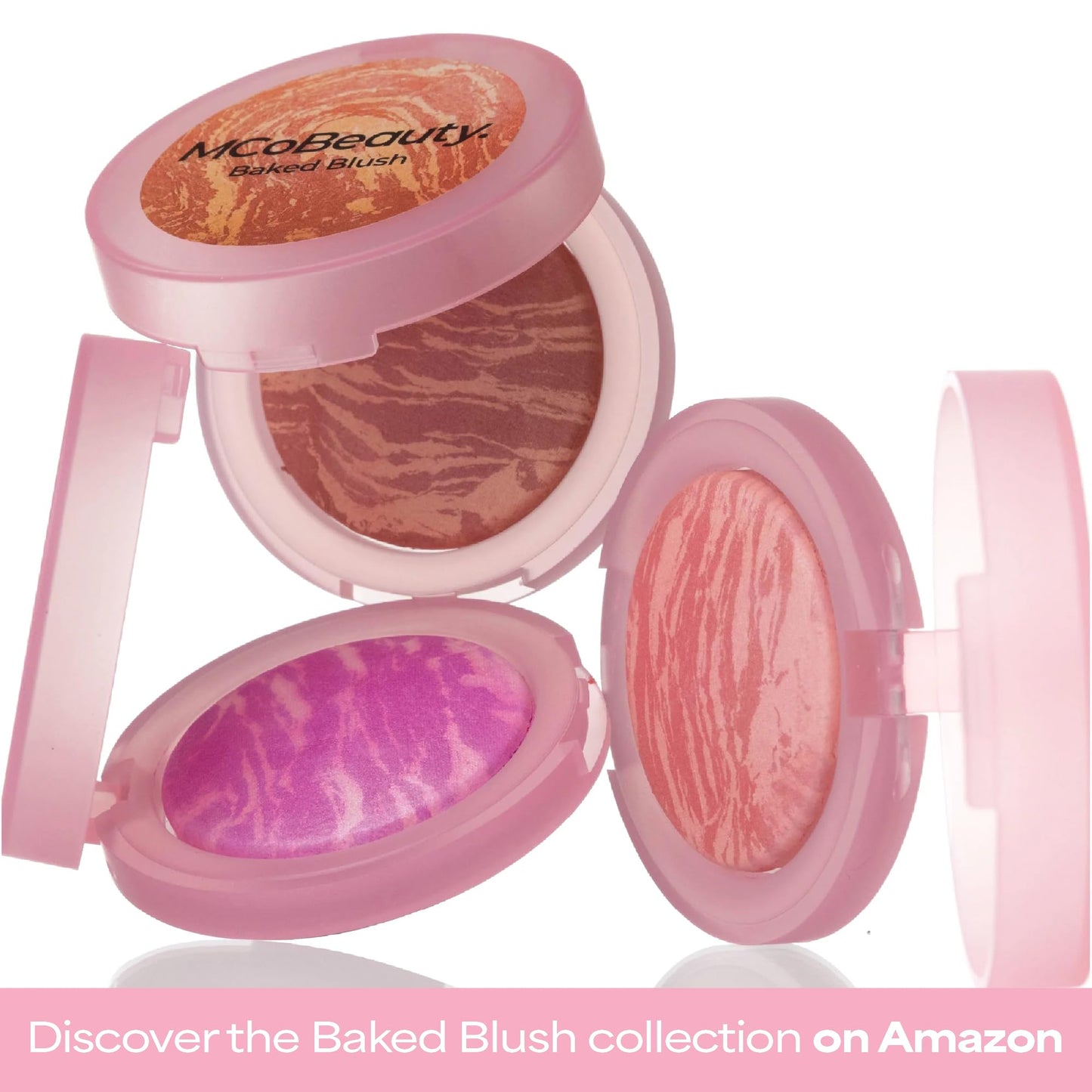 MCoBeauty Baked Blush - Rose Gold - 2-in-1 Luminous Cheek Color & Highlighting Powder - Marbled Buildable Pressed Blush with Jojoba Oil Squalane Hyaluronic Acid - Shimmer Makeup - Vegan & Cruelty Free