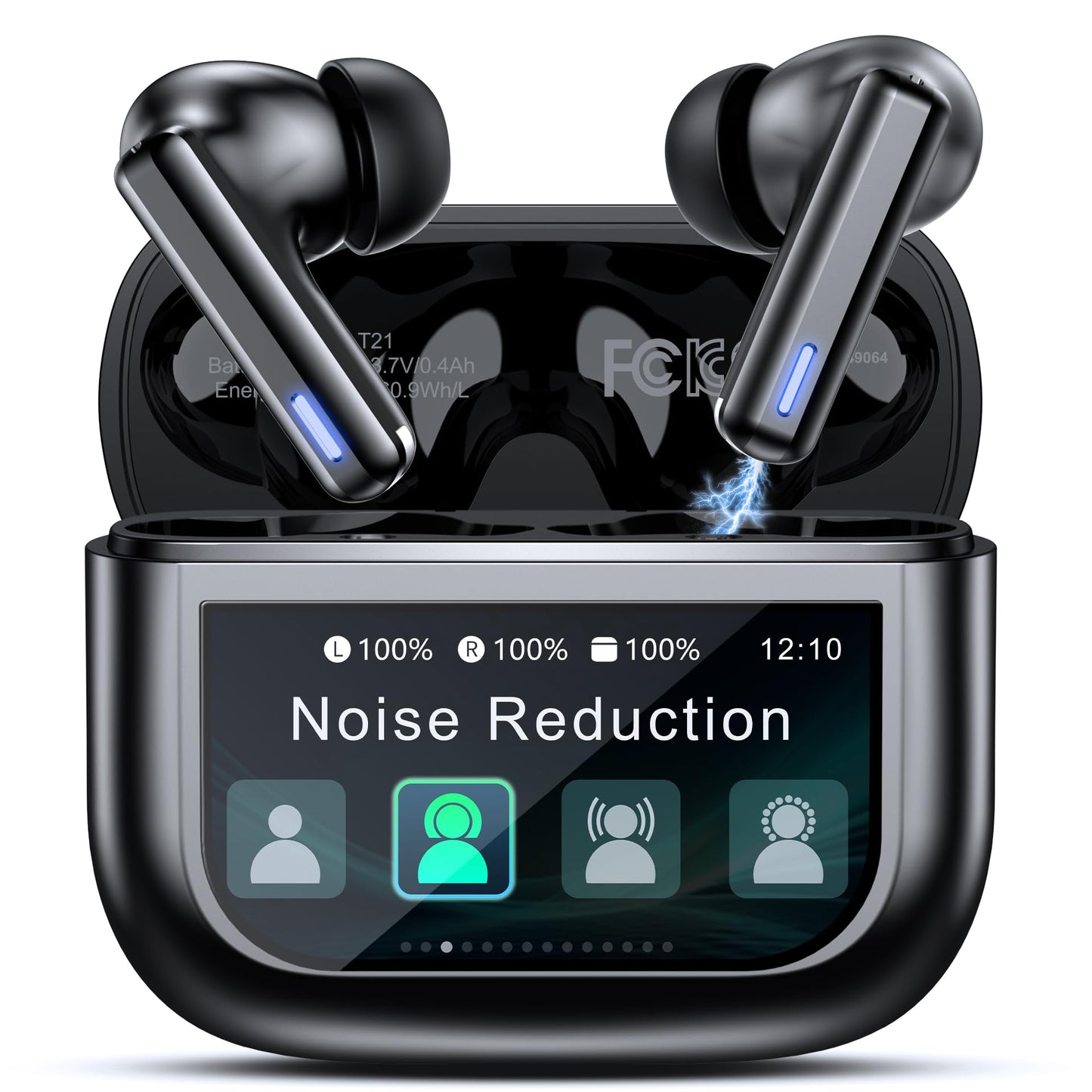 Bluetooth 5.3 Headphones, in-Ear Wireless Earbuds, 55H Playtime HiFi Sound Quality, Active Noise Cancellation, Coal