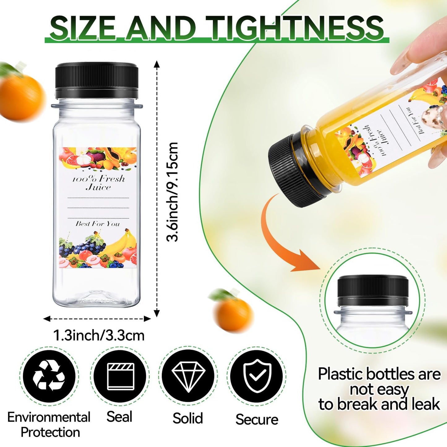 6pcs 2oz Shot Bottles with Caps, Empty Juice Bottles for Juicing, Reusable Containers with Labels, Funnel and Brush for Milk Ginger Shots Drinking,Other Beverage