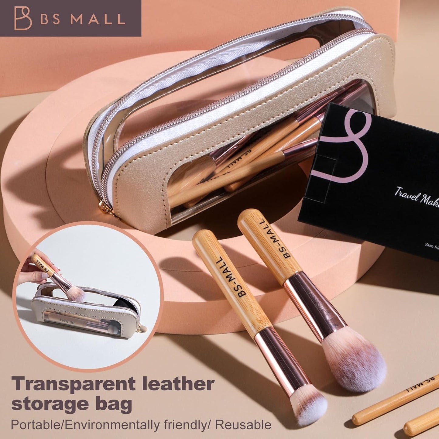 14 Pcs Makeup Brushes Set - Essential Foundation, Powder, Concealer & Eye Shadow Brushes with Travel Case | Bamboo