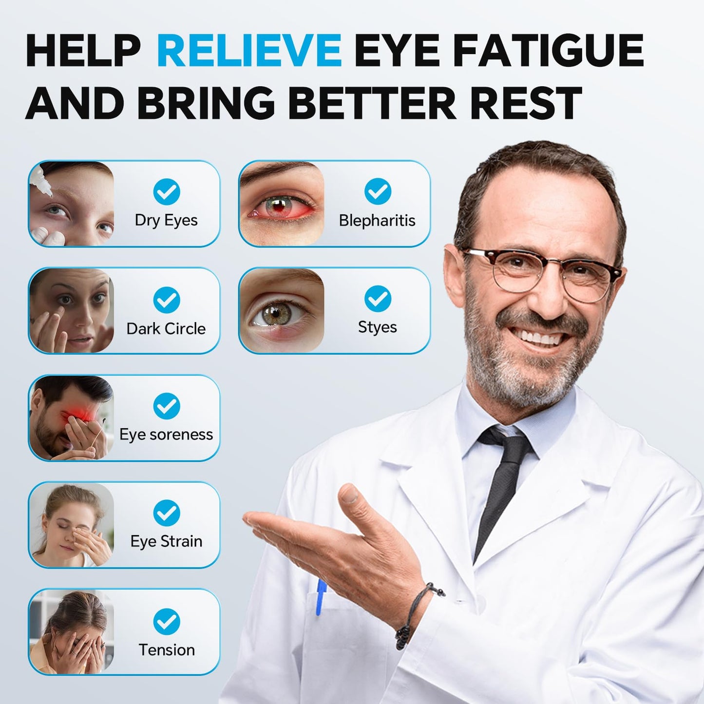 Cordless Heated Eye Mask for Dry Eyes Relief, with 3 Heat Settings, Washable Eye Cover, Warm Heating Pad for Stye Eye Treatment & Travel Use