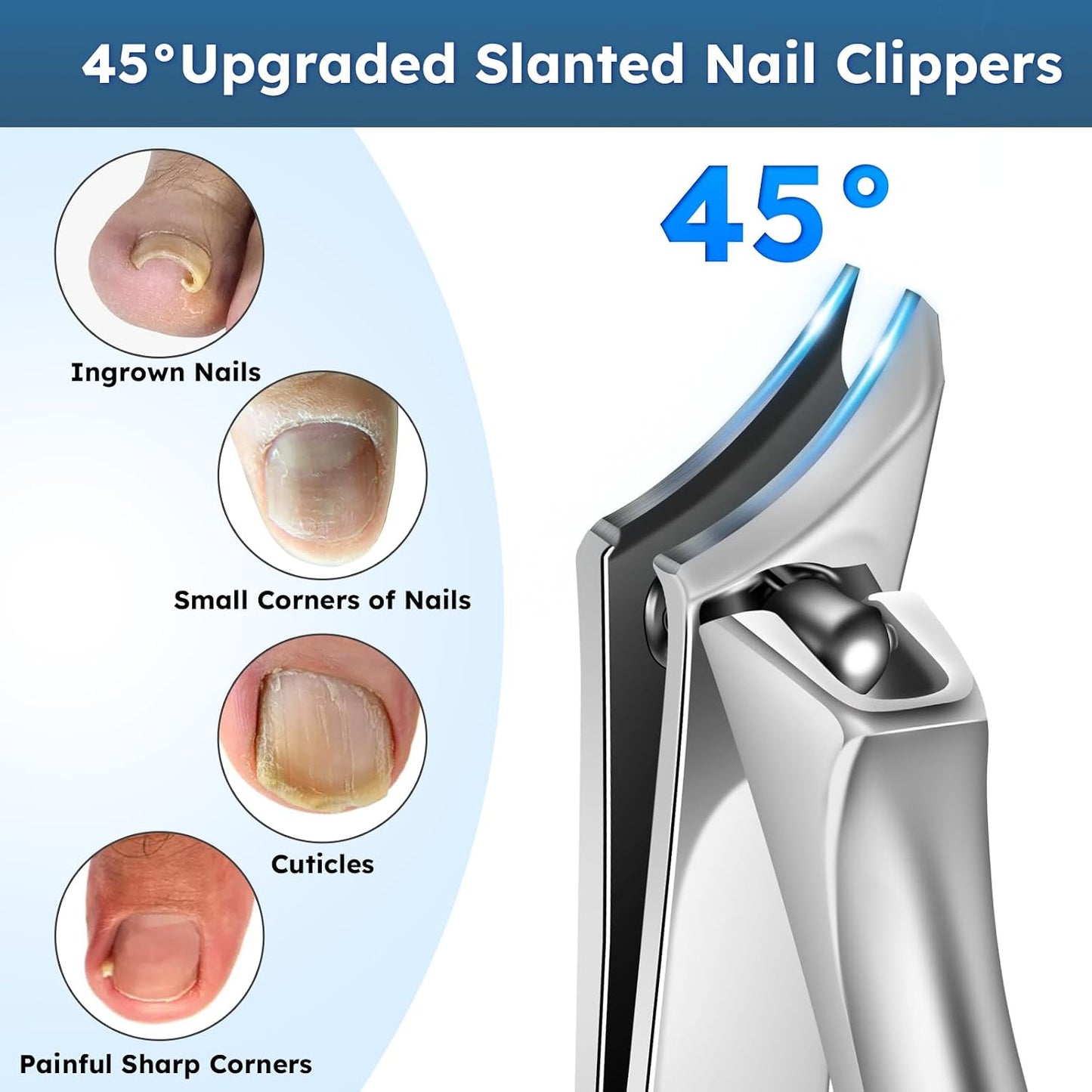 Heavy Duty Nail Clippers for Seniors - Long Handle Ingrown Toenail & Fingernail Clippers | 5-Piece Set for Thick Nails