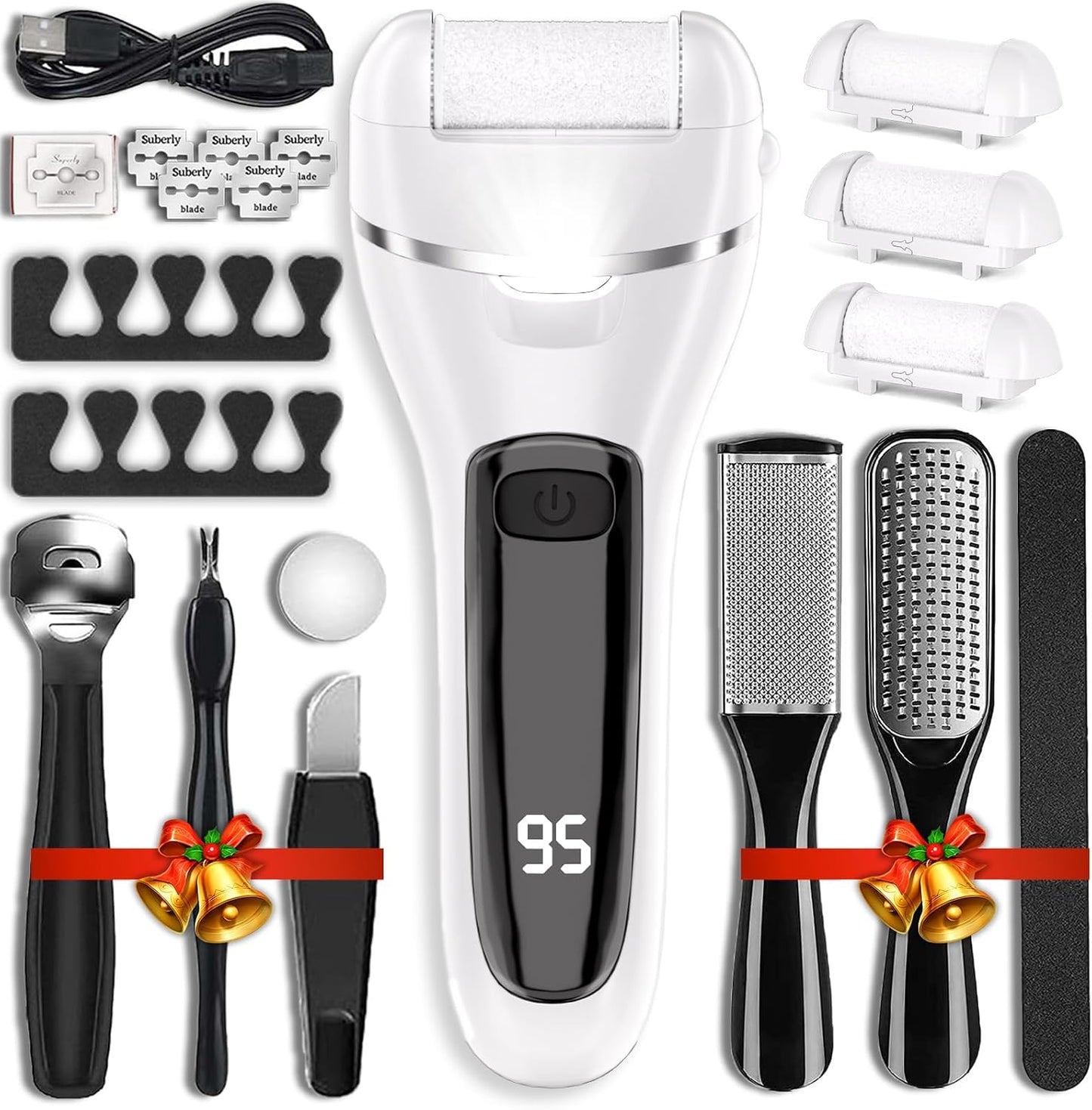 Electric Callus Remover - 3 Roller Heads, 2 Speed, Waterproof | Professional Pedicure Kit for Dry, Cracked Feet
