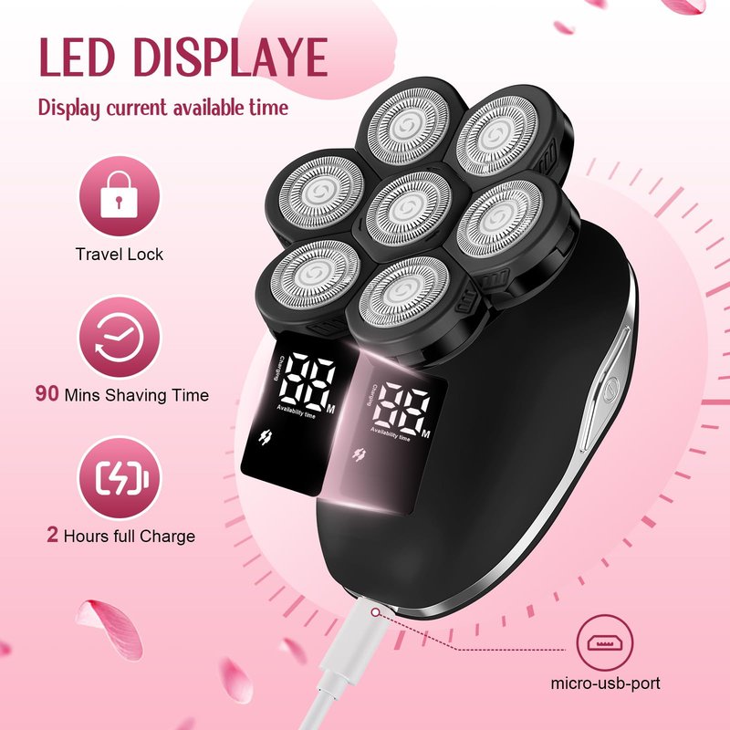 Electric Razors for Women, 7D Floating Head Cordless Shaver, Wet/Dry Painless Hair Remover with Detachable Head, Waterproof for Face, Legs, Underarm, Ideal Gift (Black)